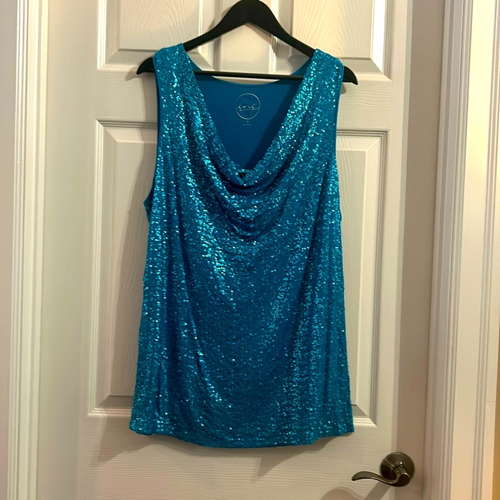 Inc Torquise Sequined Top